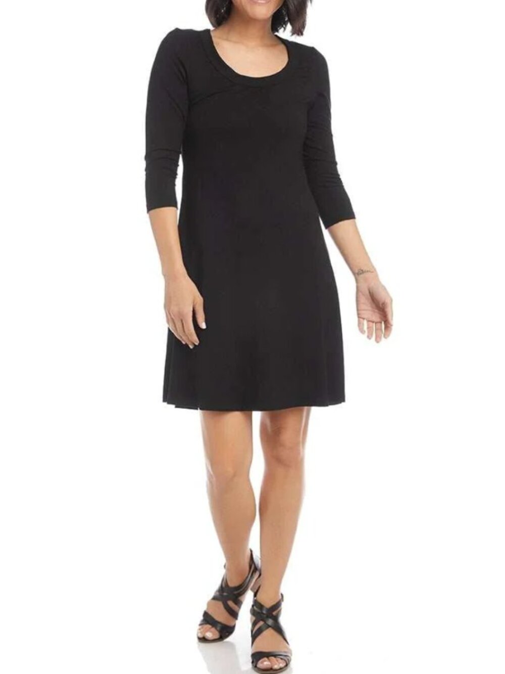 Karen Kane Three Quarter Sleeve Mini A-Line Dress Black Scoop Nack Size LP NWOT